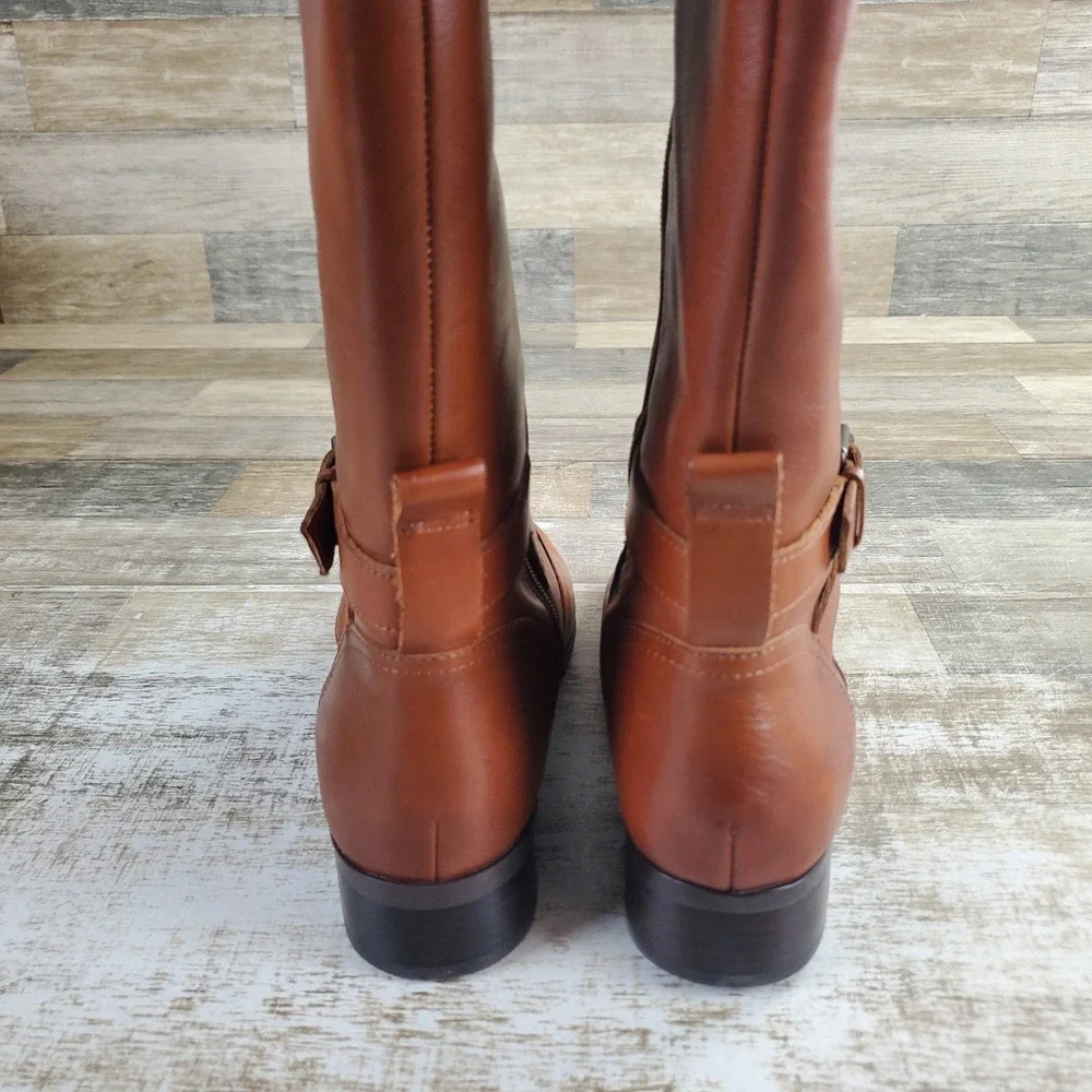 Naturalizer Rena Women Wide Calf Boots Sz 9 M Brown Leather Comfort Ankle Buckle